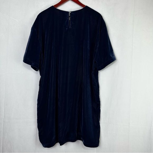 Gap Velvet Midi Slip Dress Short Sleeve Puff Sleeve Navy Luxury XXL Casual Soft - Picture 8 of 9